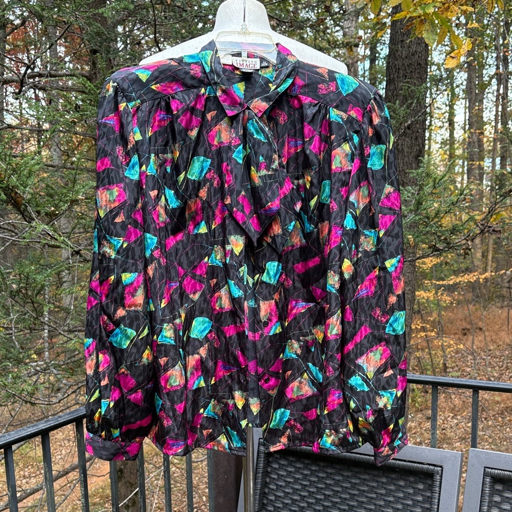 Vintage Fitting Image Colorful Abstract Patterned button Blouse sz 24w  *Flawed*